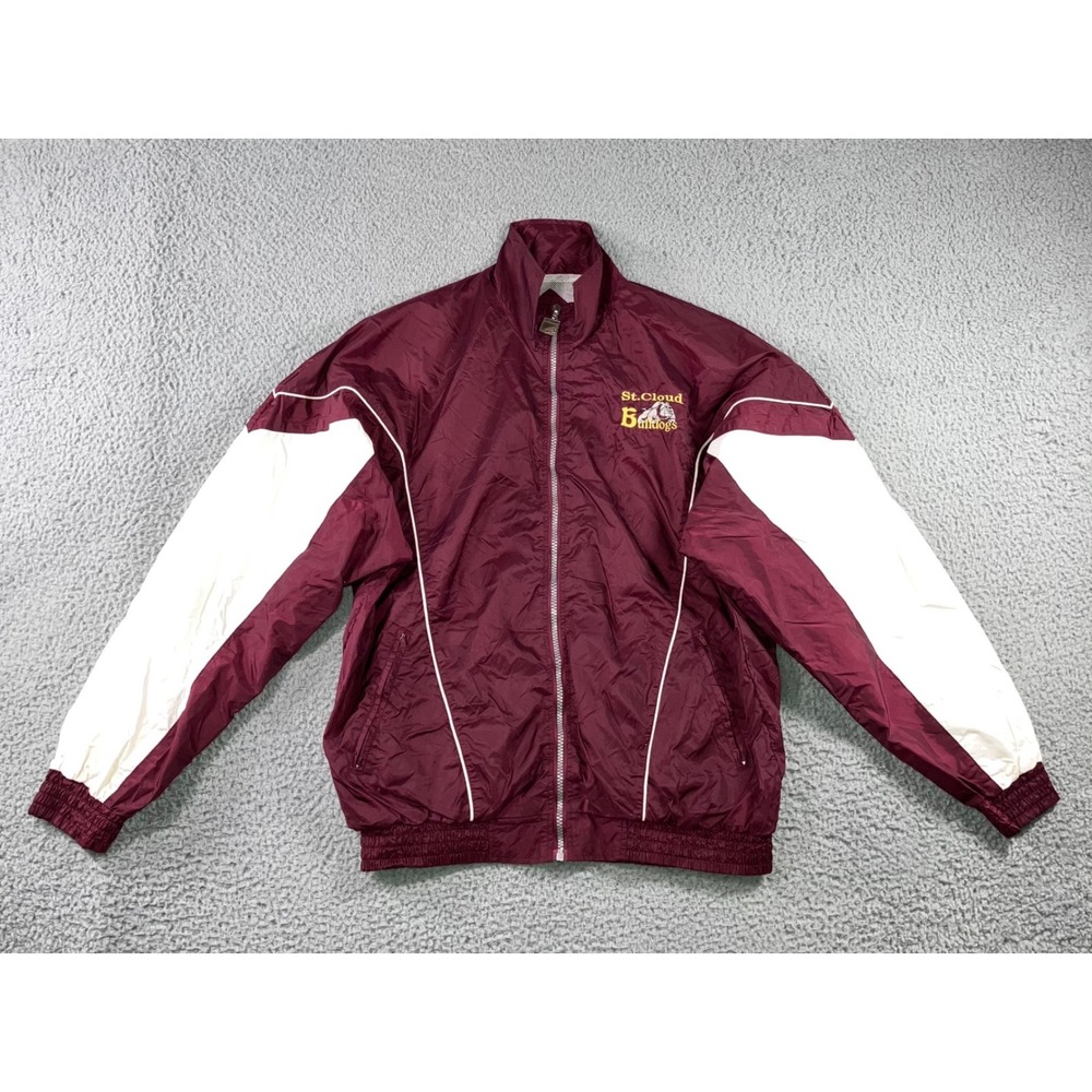 Vintage Varsity Windbreaker Jacket Men M Maroon St Cloud Bulldogs Y2K Gorpcore‎